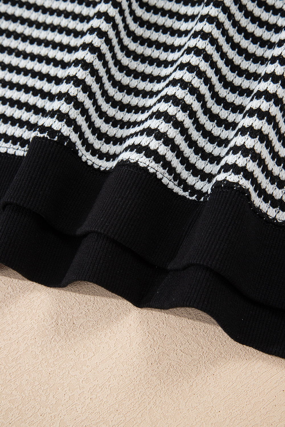 Stripe Ribbed Trim Drop Shoulder Long Sleeve Oversize Top