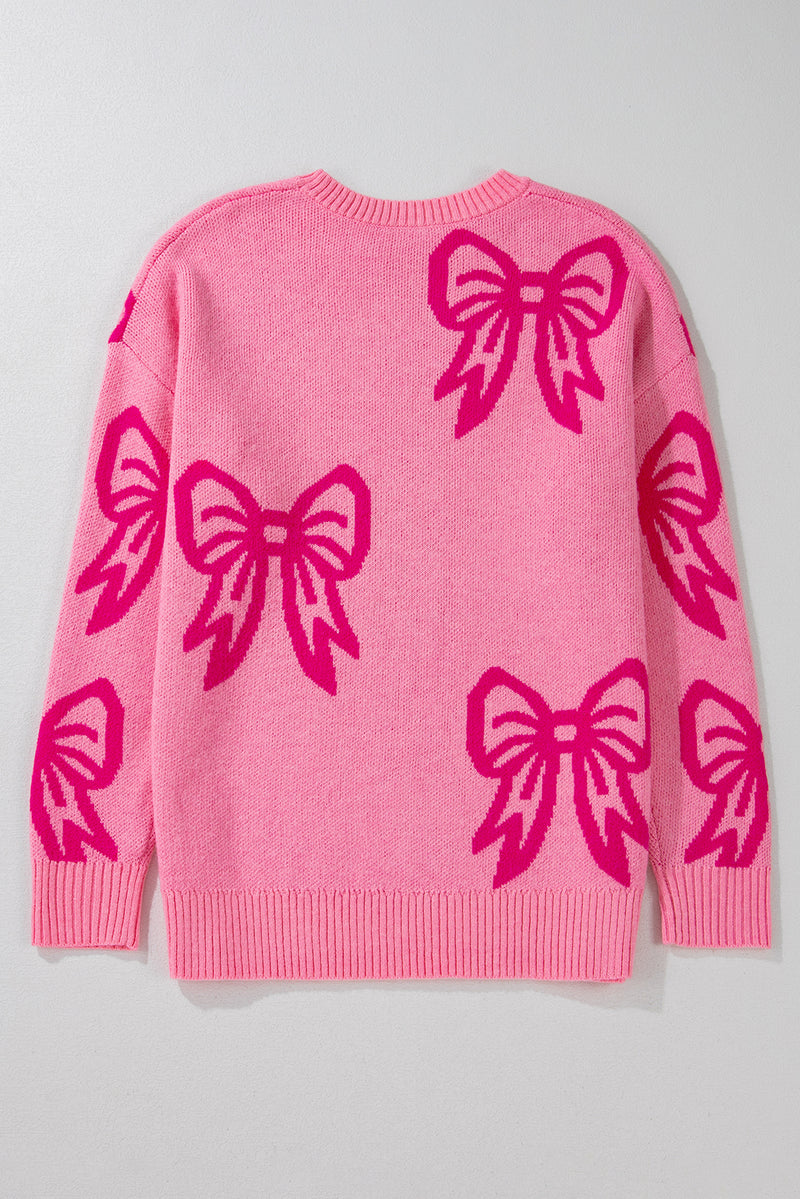 Bow Pattern Drop Shoulder Loose Sweater