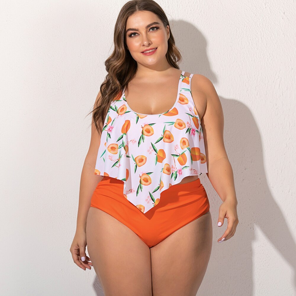 Plus Size Ruffle Tankini Set with High-Waist Bottoms