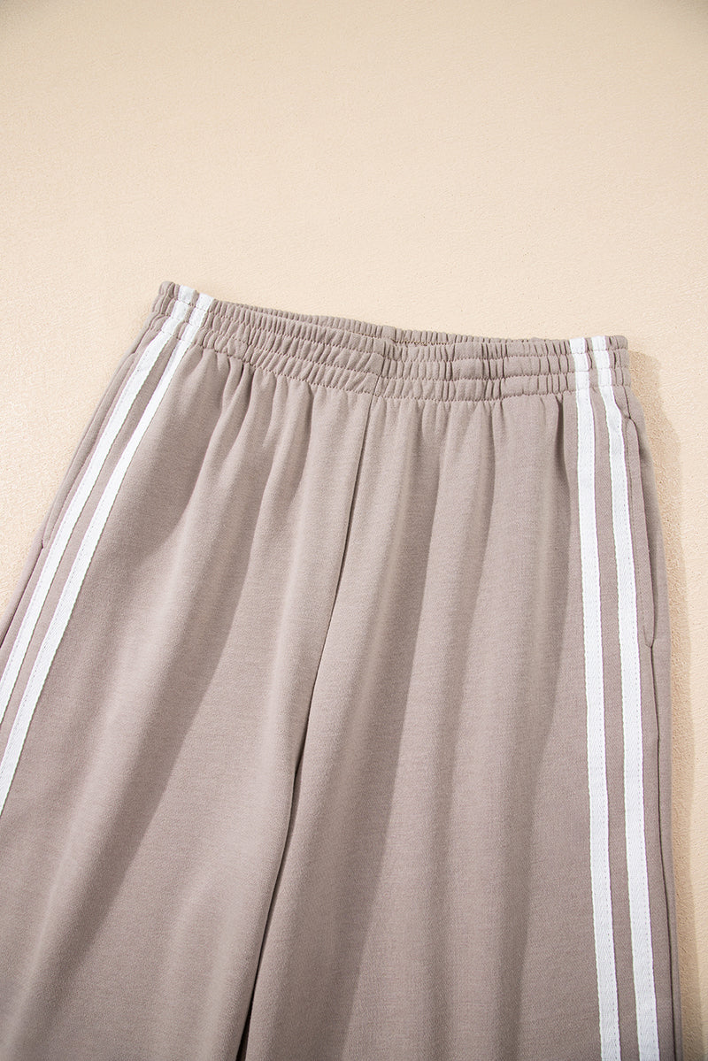 Varsity Striped Detail Crewneck Pullover Elastic Sweatpants 2pcs Outfit