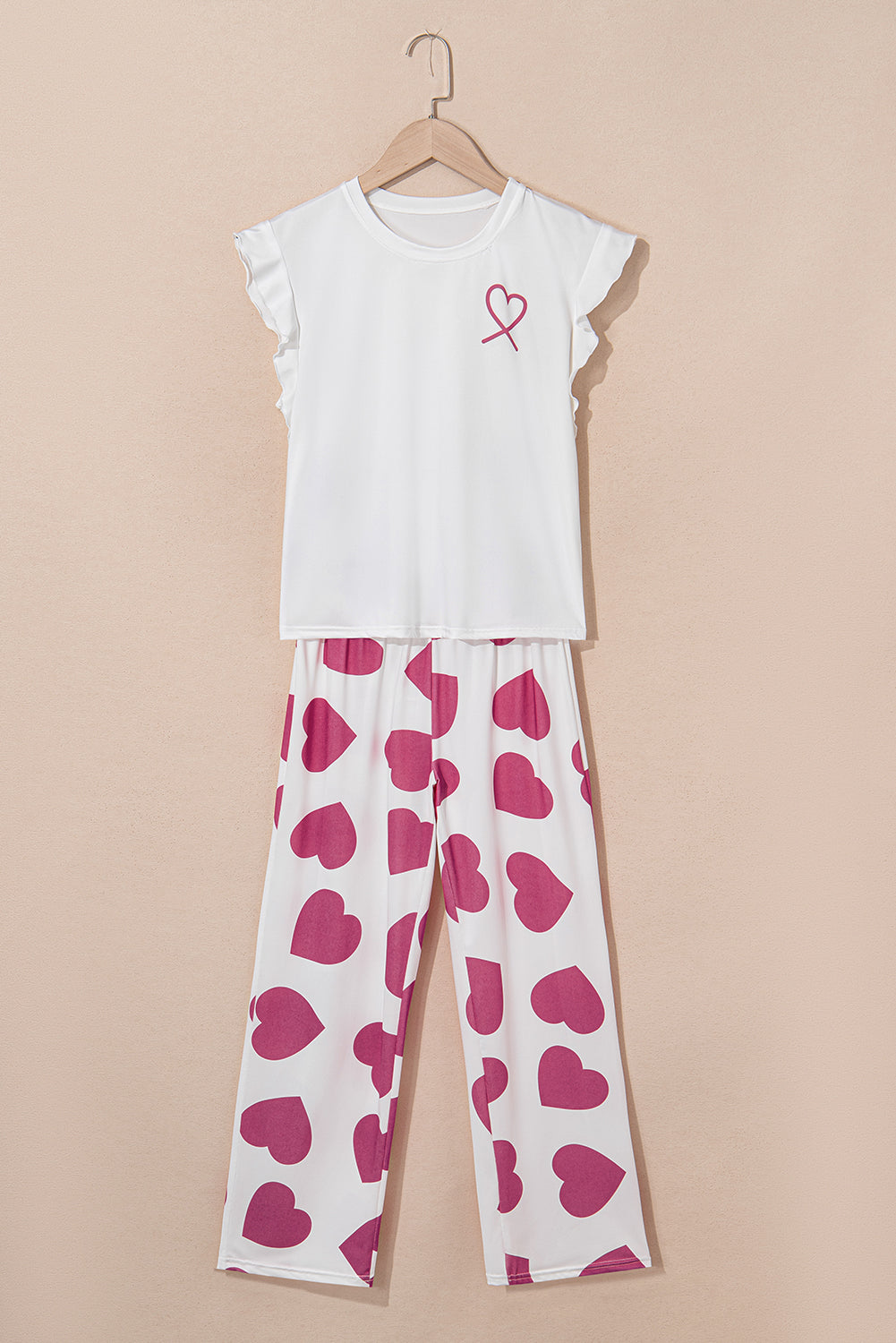 Ruffled Tank Top And Heart Print Pants Lounge Set