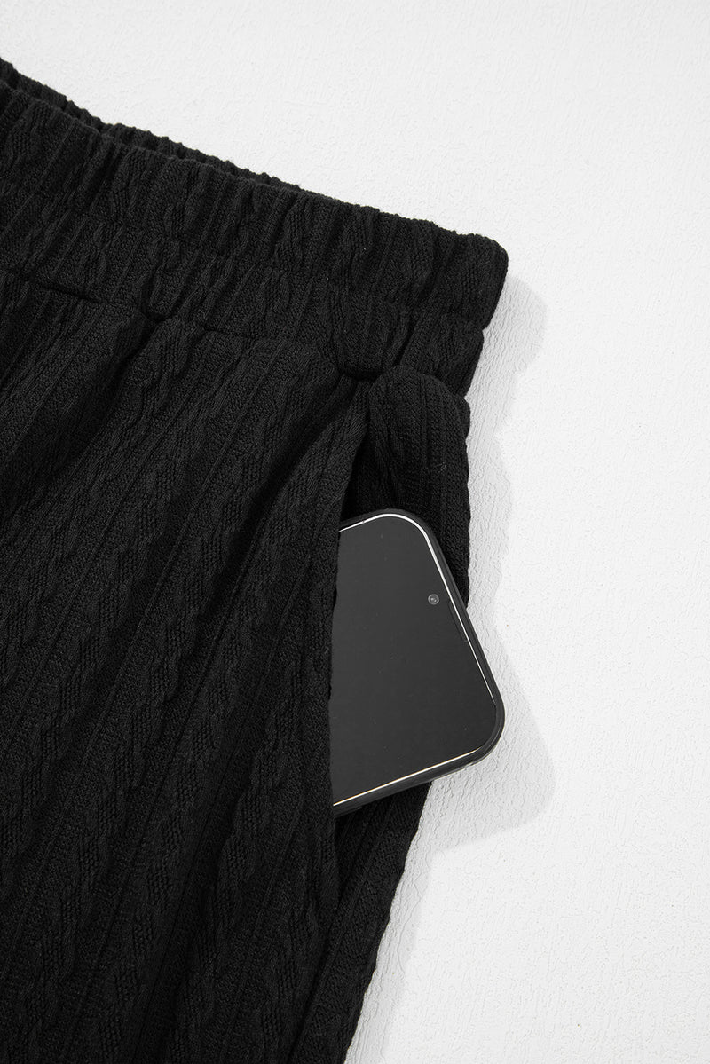 Textured Chest Pocket Long Sleeve Top 2Pcs Pants Set