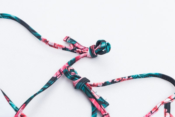 Black Tropical Floral Ruffle Halter Bikini Set sexy print