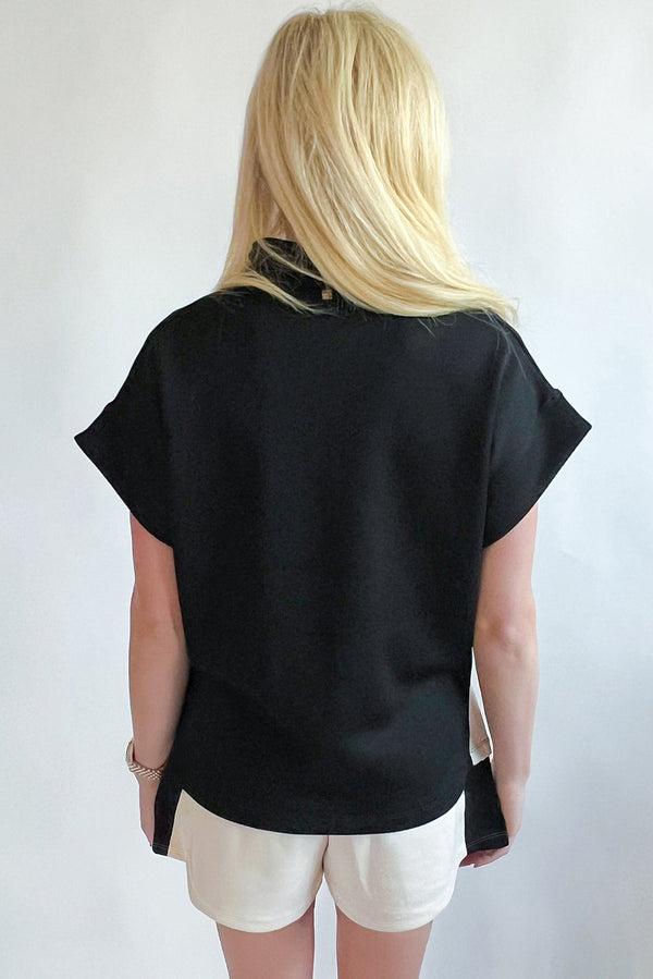 Contrast Zipped Stand Collared T Shirt and Short Set