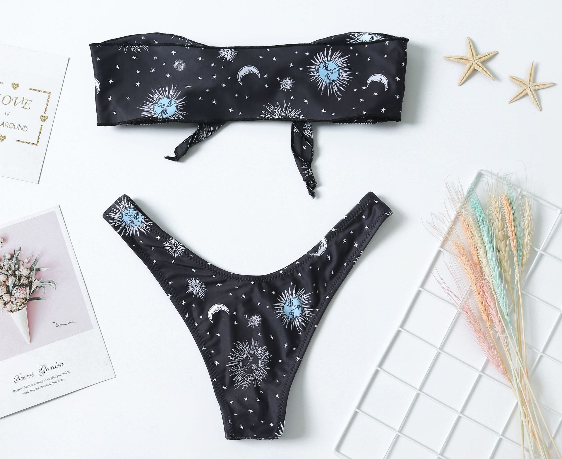 Bikini Print Split Tube Top Split Swimsuit