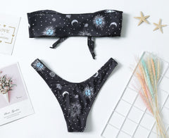 Bikini Print Split Tube Top Split Swimsuit