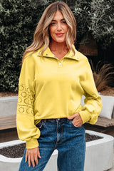 Embroidered Flower Patchwork Snap Buttons Pullover Sweatshirt