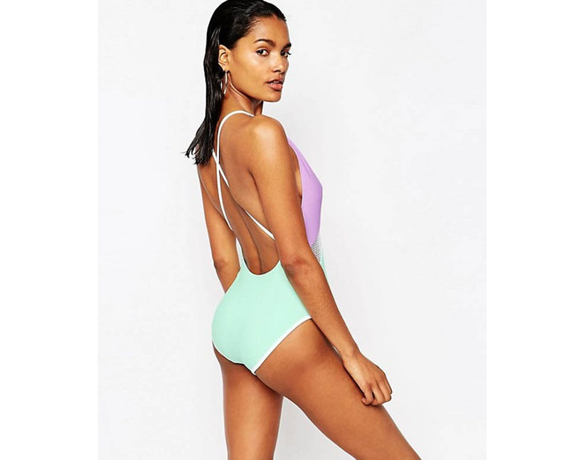 women's mesh stitching sexy bikini one-piece swimsuit