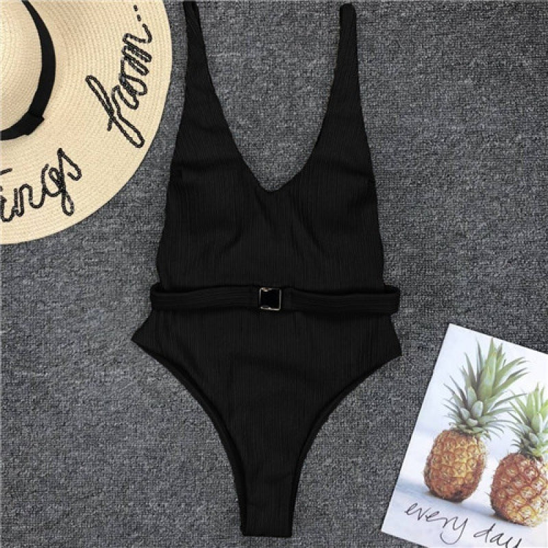 Grid and Solid Pattern White Swimsuit Women