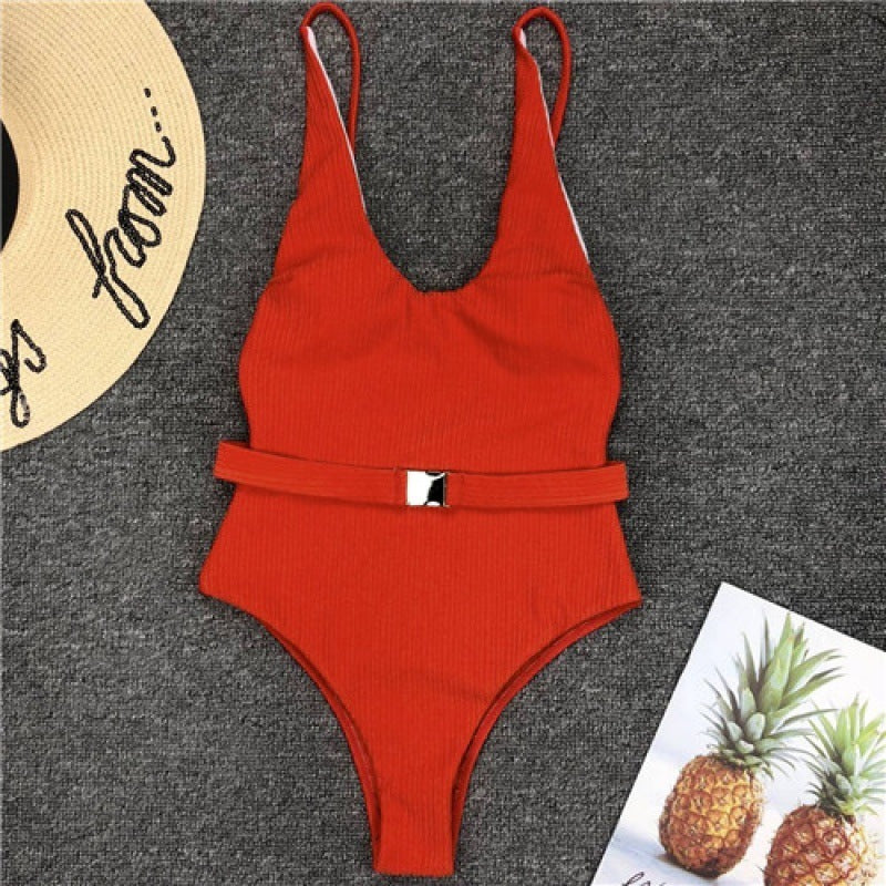 Grid and Solid Pattern White Swimsuit Women