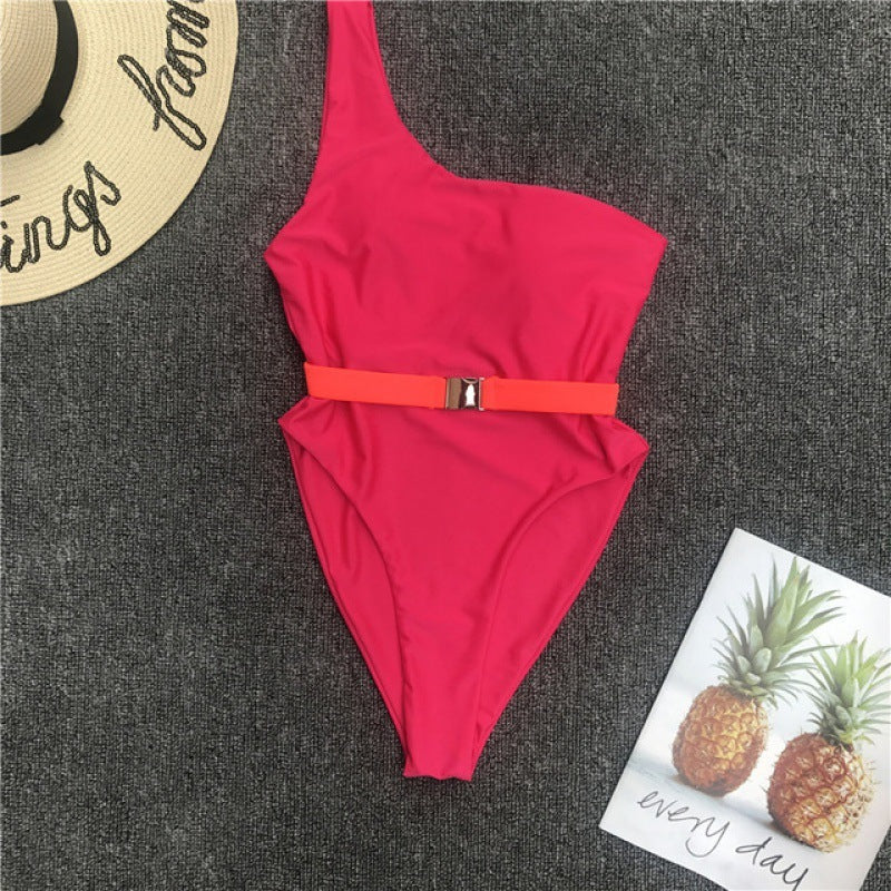 Grid and Solid Pattern White Swimsuit Women