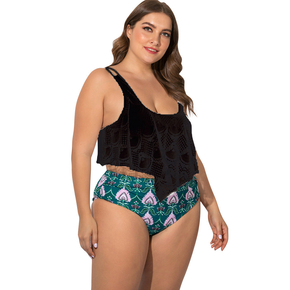 Plus Size Ruffle Tankini Set with High-Waist Bottoms