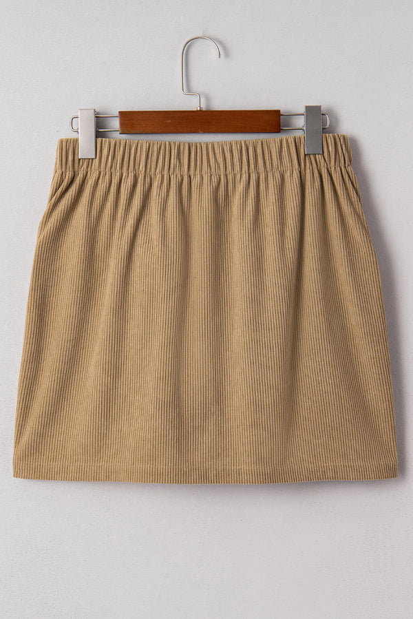 Corduroy Buttoned Front Faux Pockets Mini Skirt