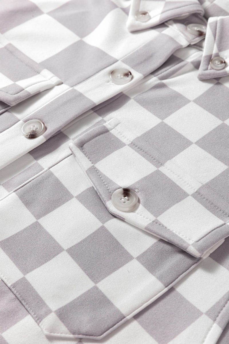 Checkerboard Flap Pocket Button Front Shacket