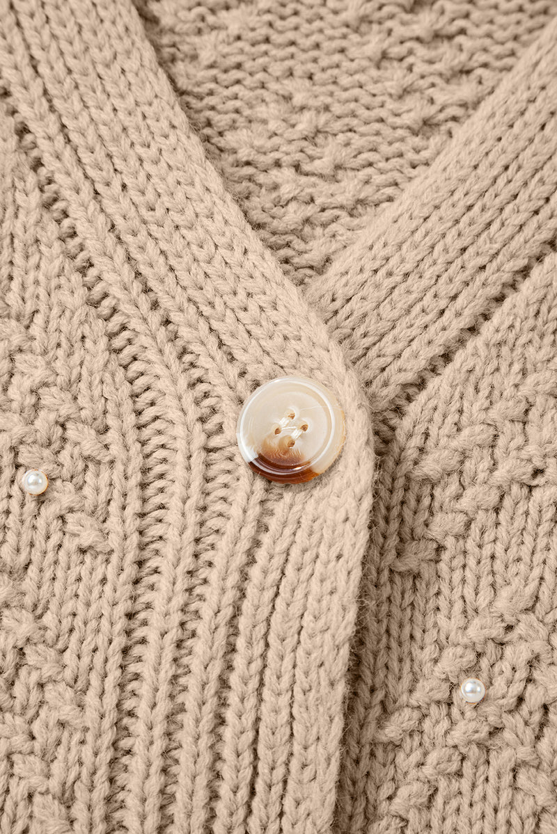 Pearl Embellished Button Front V Neck Sweater Cardigan