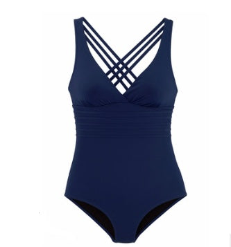 Deep V sexy backless conjoined swimsuit back cross pure pigmented swimsuit