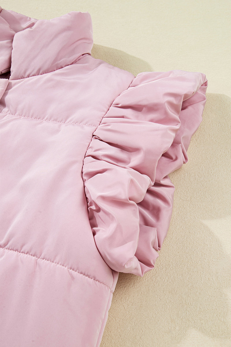 Stand Neck Flutter Sleeve Snap Button Puffer Vest