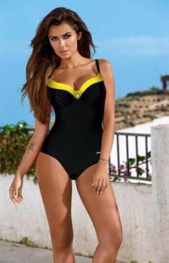 new one-piece swimsuit solid color steel support gathered slim