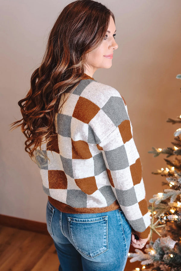 Plus Size Checkered Crewneck Sweater