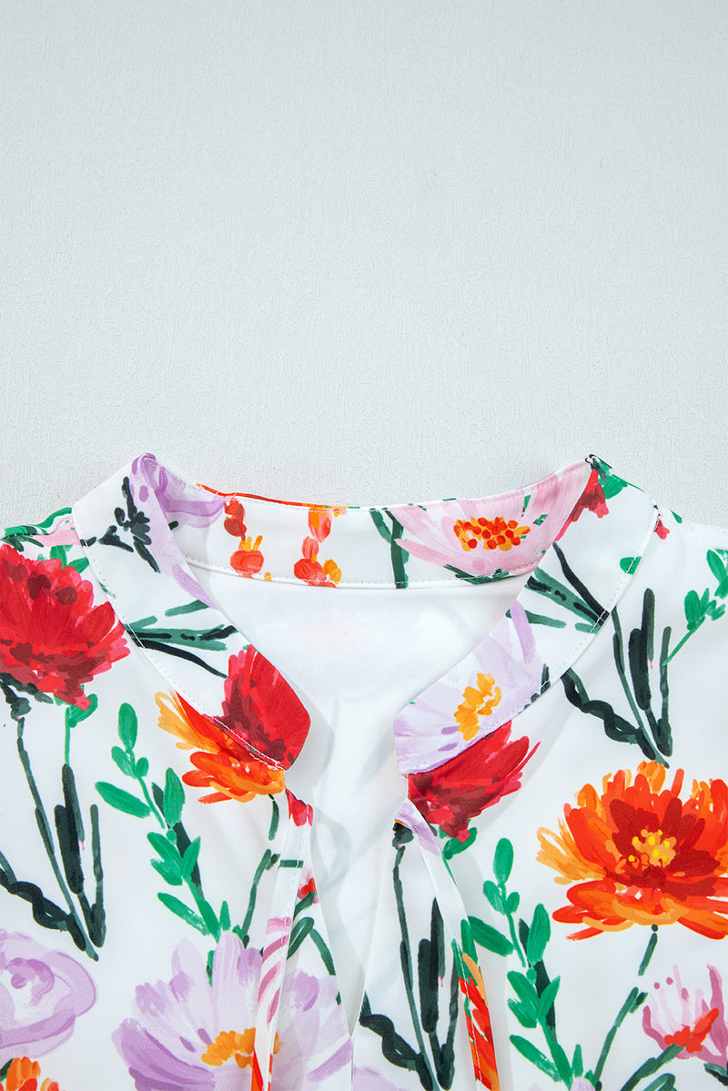 Multicolour Floral Print 3/4 Puff Sleeve Ricrac Trim Mini Dress