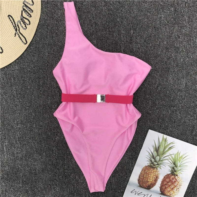 Grid and Solid Pattern White Swimsuit Women