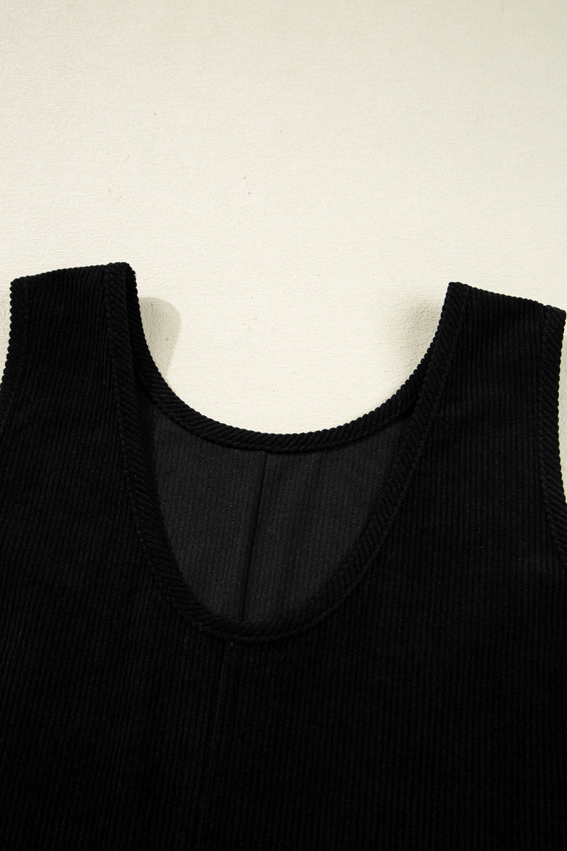 Corduroy Sleeveless Mini Dress With Patched Pockets