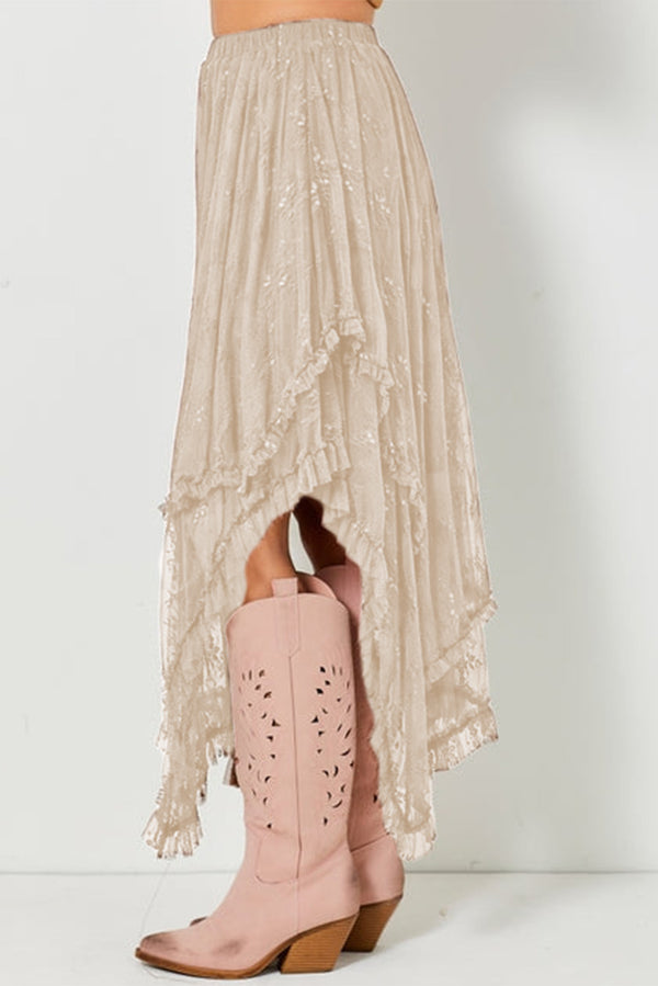 Lace Cascading Tiered High Waist Maxi Skirt