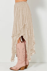 Lace Cascading Tiered High Waist Maxi Skirt