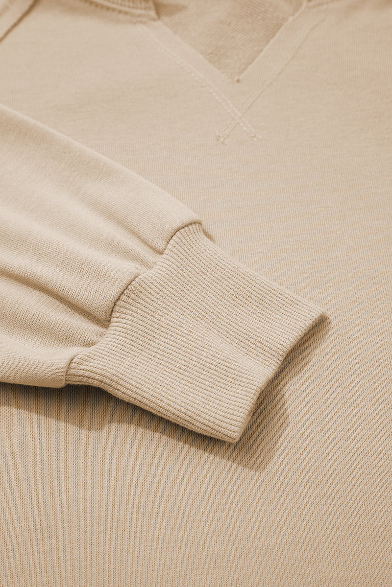 Parchment Raw Edge Exposed Seam Raglan Sleeve Side Slit Sweatshirt