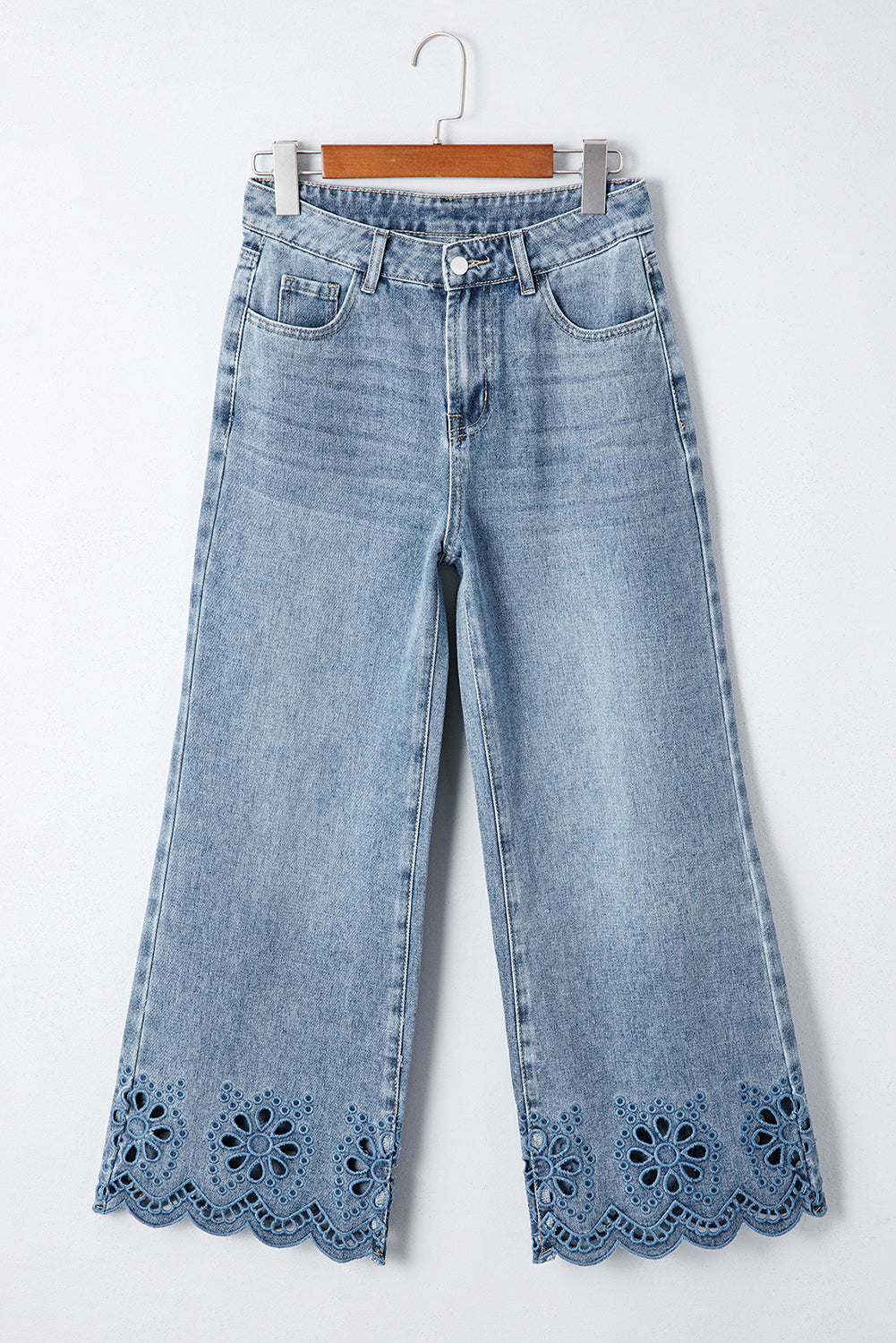 Embroidered Cropped Wide Leg High Waist Jeans