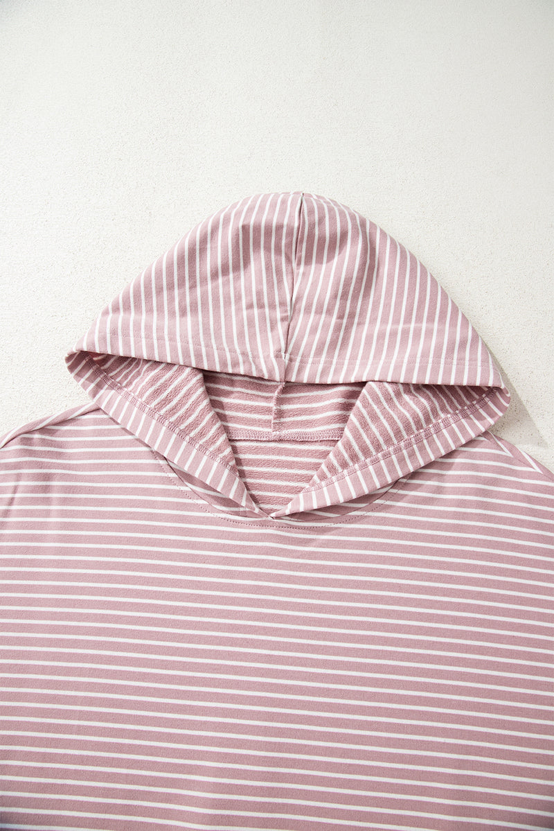 Stripe Thumbhole Side Slits Drop Shoulder Loose Fit Hoodie