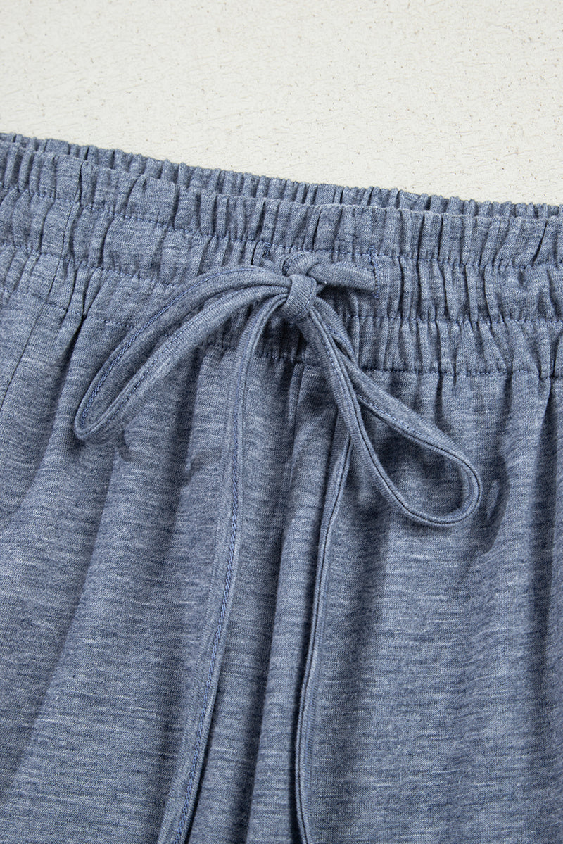 High Frilled Detail Wide Leg High Waist Knit Pants
