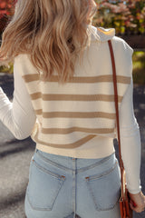 Stripe Ribbed Half Zip Collared Sweater Vest
