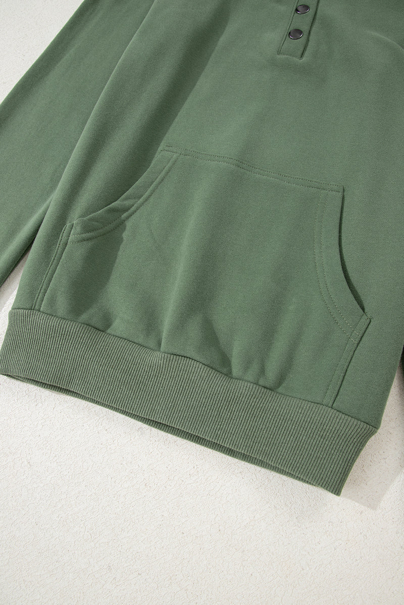 Solid Button Drawstring Hooded Pullover and Casual Short Set