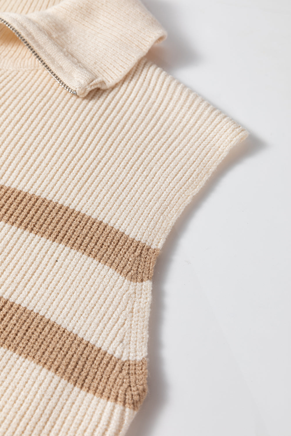 Stripe Ribbed Half Zip Collared Sweater Vest