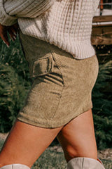 Corduroy Buttoned Front Faux Pockets Mini Skirt