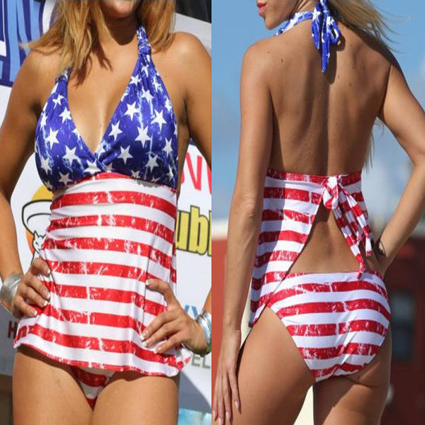 Flag print backless swimsuit