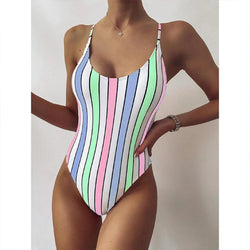 Multicolor Striped One-piece Swimsuit Women Swimwear