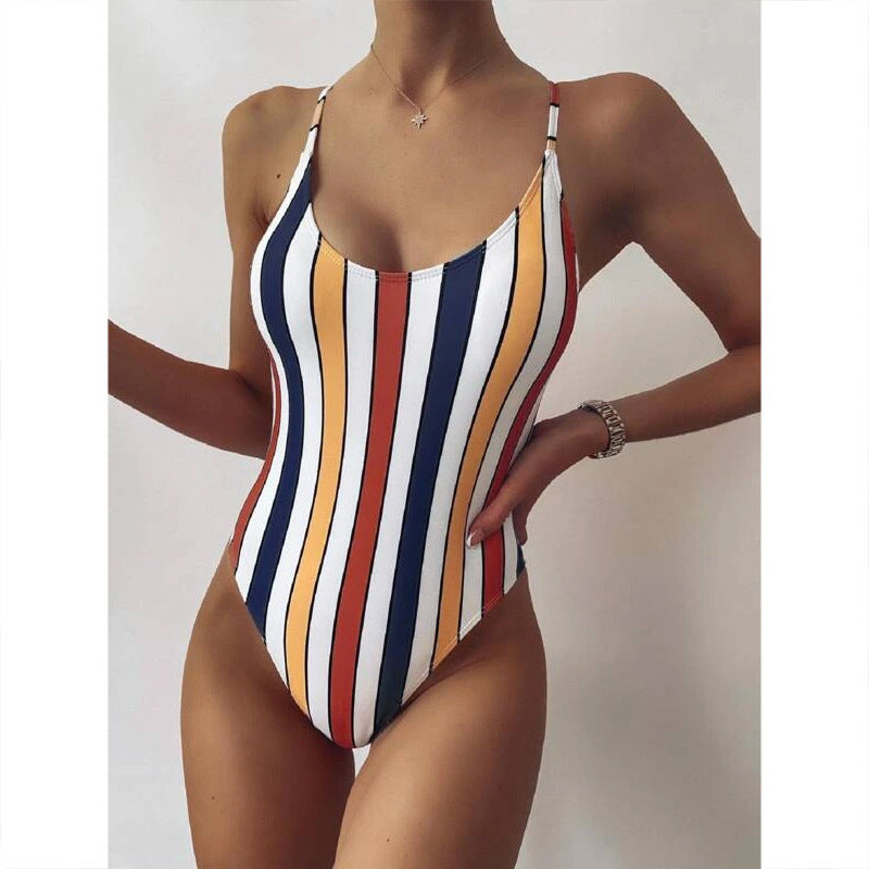 Multicolor Striped One-piece Swimsuit Women Swimwear