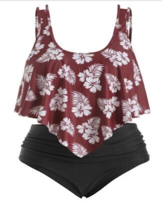 Plus Size Ruffle Tankini Set with High-Waist Bottoms