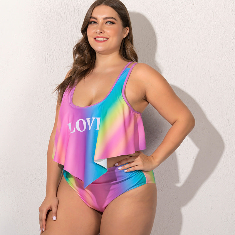 Plus Size Ruffle Tankini Set with High-Waist Bottoms