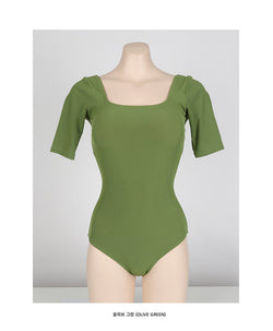 Square Neck Short Sleeve Cutout One-Piece Swimsuit