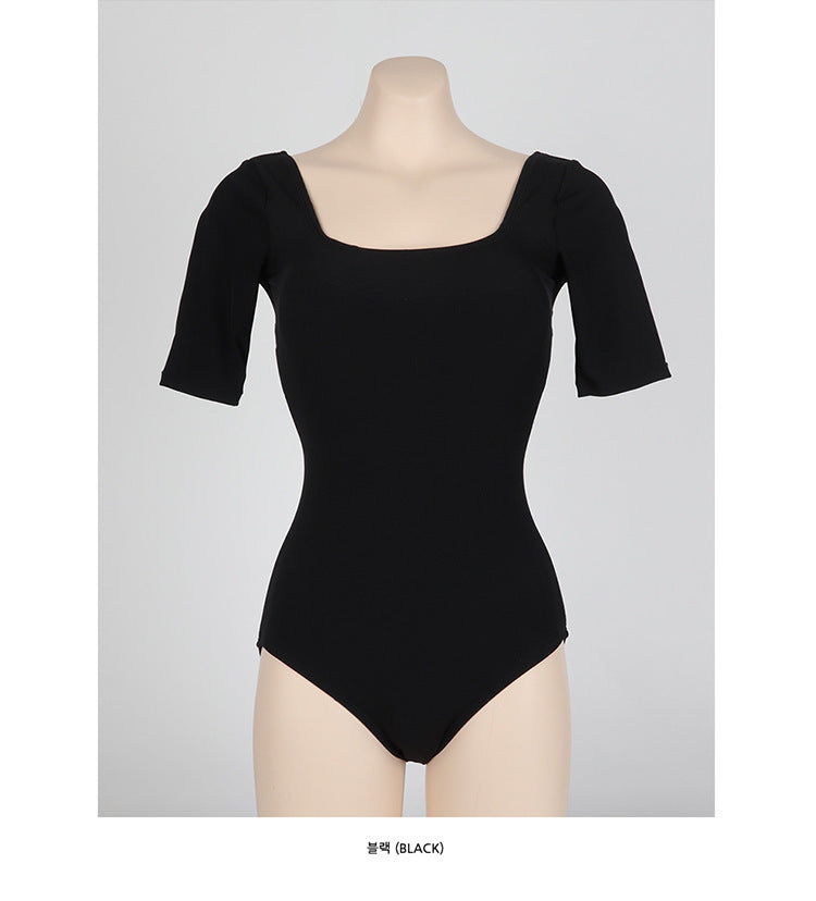 Square Neck Short Sleeve Cutout One-Piece Swimsuit