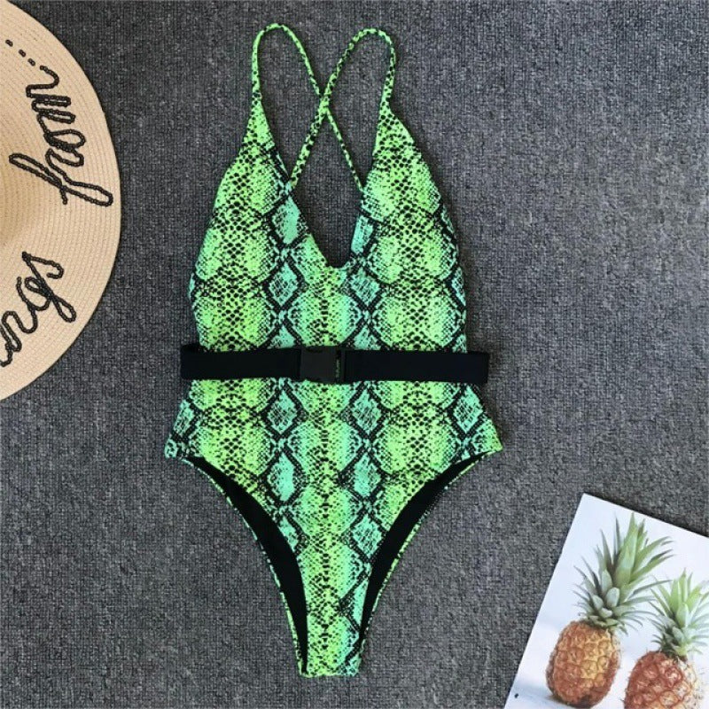 Grid and Solid Pattern White Swimsuit Women