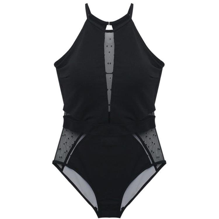 Cover Belly Slim Swimsuit Black Mesh One-piece Bikini Sexy Triangle