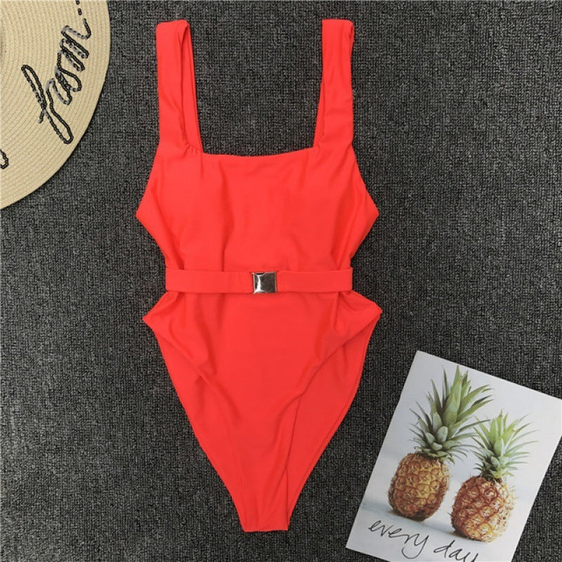 Grid and Solid Pattern White Swimsuit Women