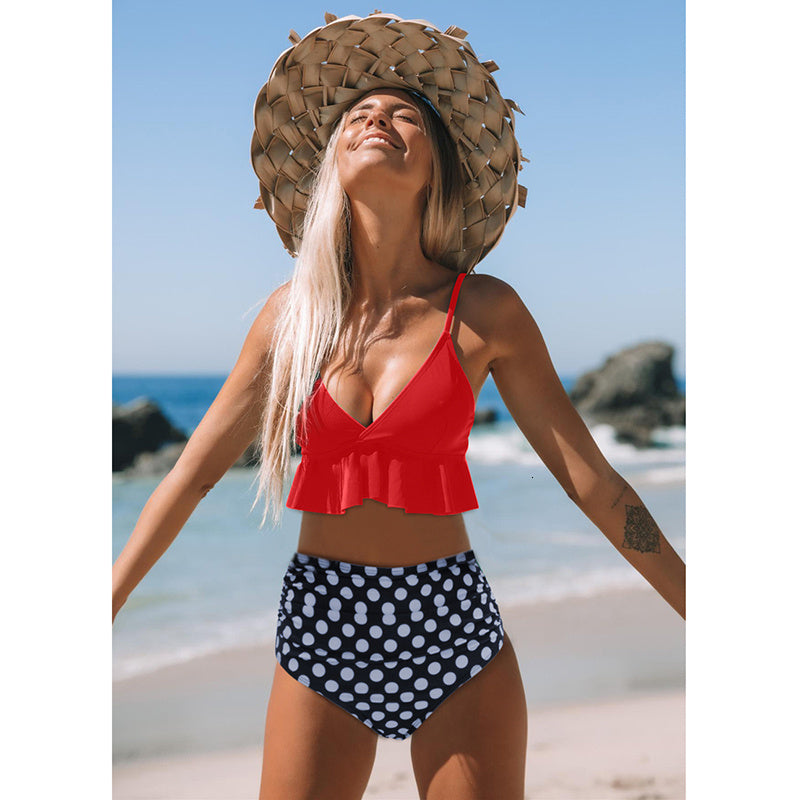 floral lotus leaf sexy Ruffled swimwear