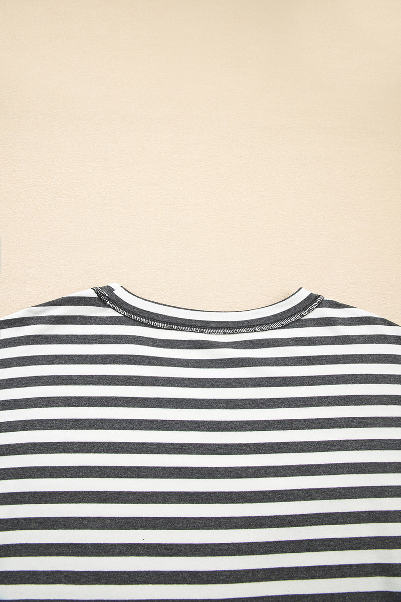 Stripe Starry Patch Drop Shoulder Raw Edge Casual Knit Top
