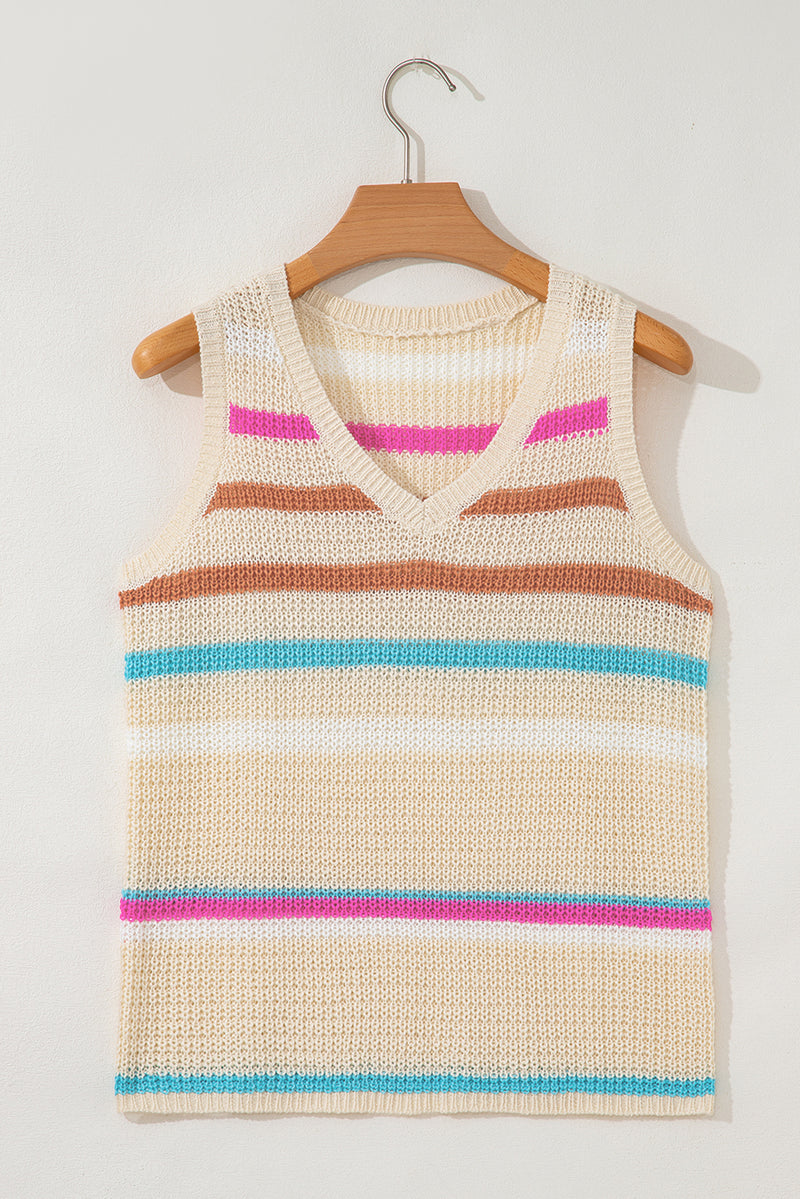 Stripe Textured Knit V Neck Sweater Vest