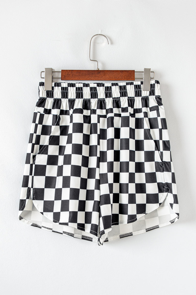 Checkered Print High Waist Casual Shorts